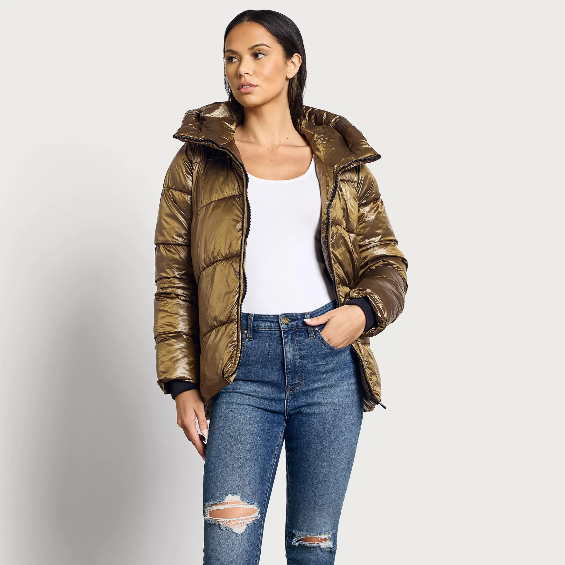 Womens Sam Edelman Puffer Jacket With High Collar