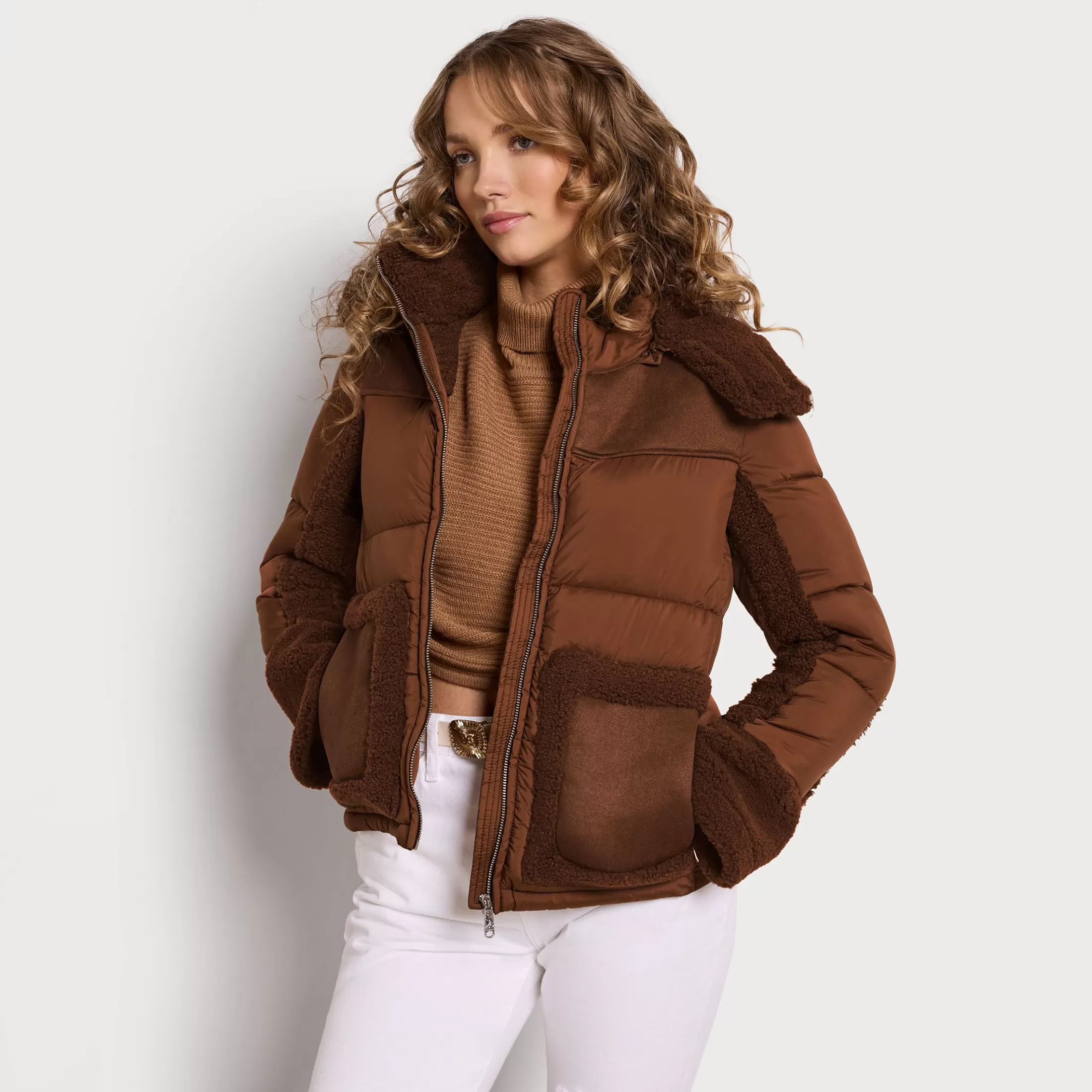 Womens Sam Edelman Short Hooded Puffer